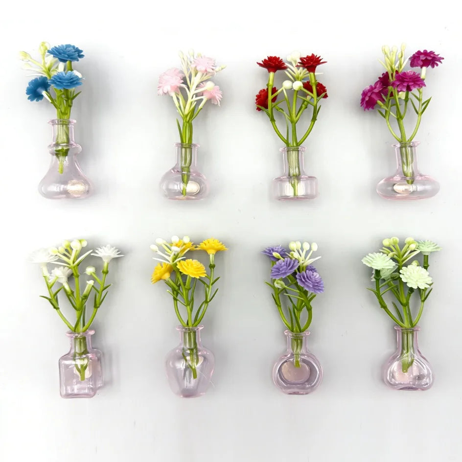 Mini Glass Bottle Flower Vase Fridge Magnets – Set of 8 Home & Kitchen Décor