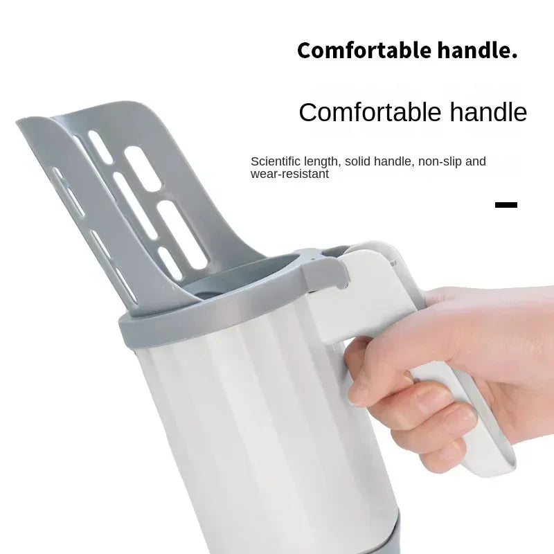 Hand holding a kitchen tool with a comfortable handle on a white background