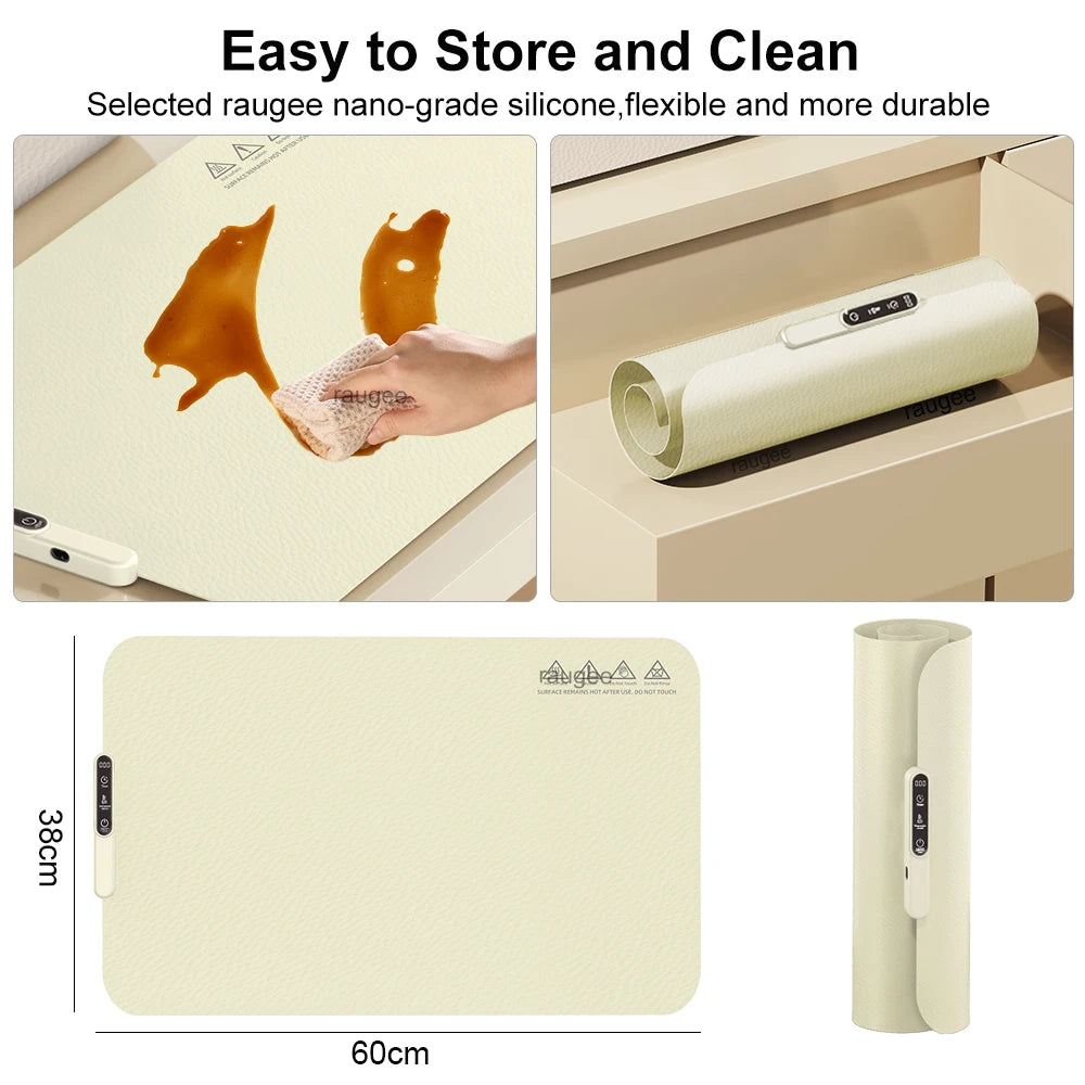 Silicone Electric Food Warmer Mat – Foldable Heating Tray with 6-Level Temperature & Timer