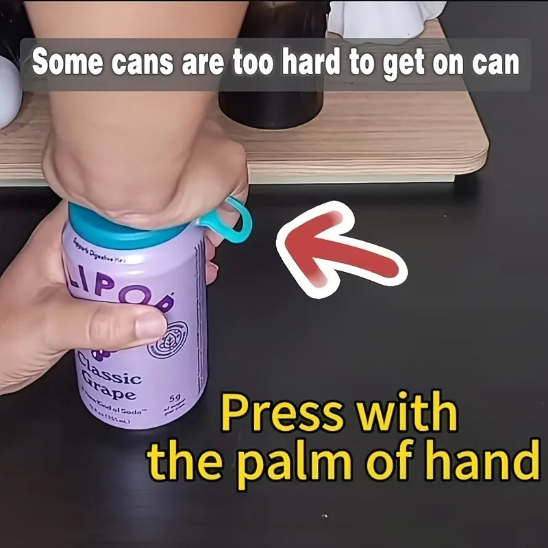 Person using a tool to open a can labeled 'Lipod' with text instructions on difficulty of opening.