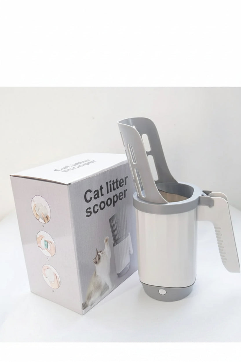 Cat litter scoop with packaging on a white background