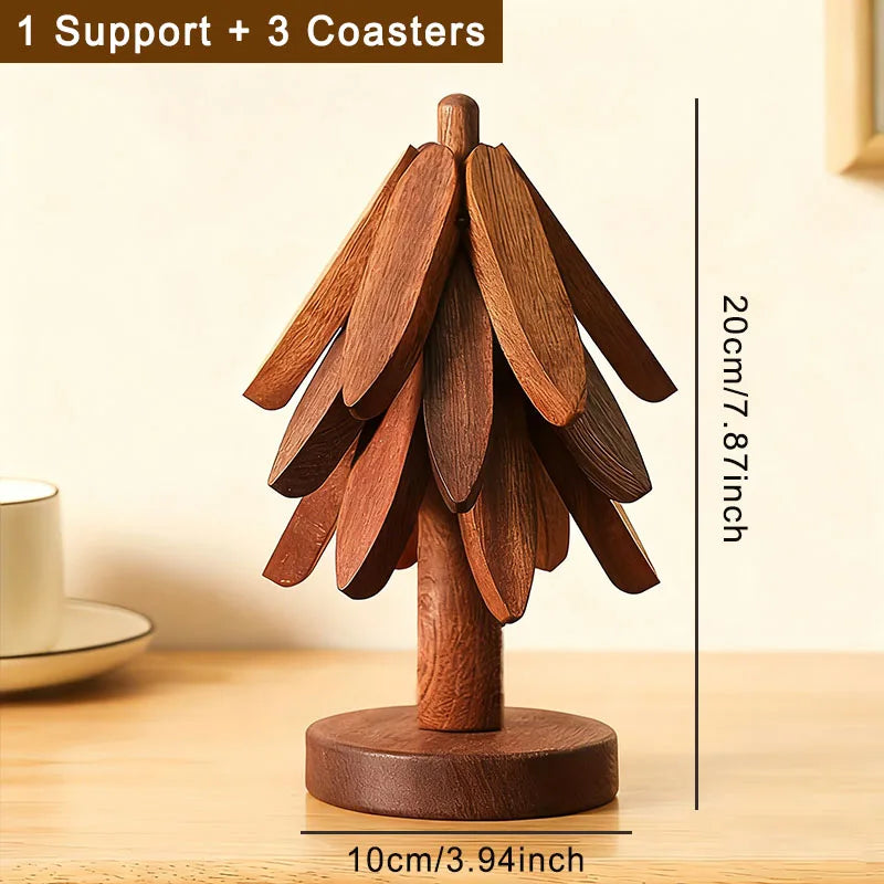 Foldable Wooden Tree Trivet – Heat-Resistant Table Mat, Pot Holder & Cup Coaster
