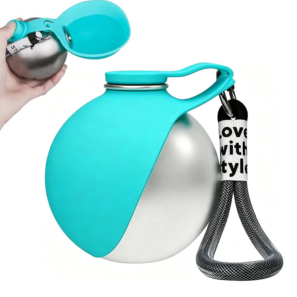 2-in-1 Portable Dog Water Bottle with Silicone Bowl – Stainless Steel