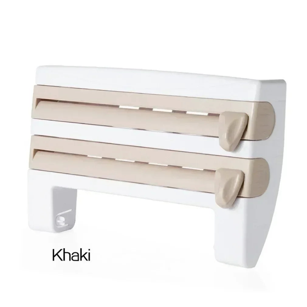 White and beige wall-mounted bench with 'Khaki' label on a white background