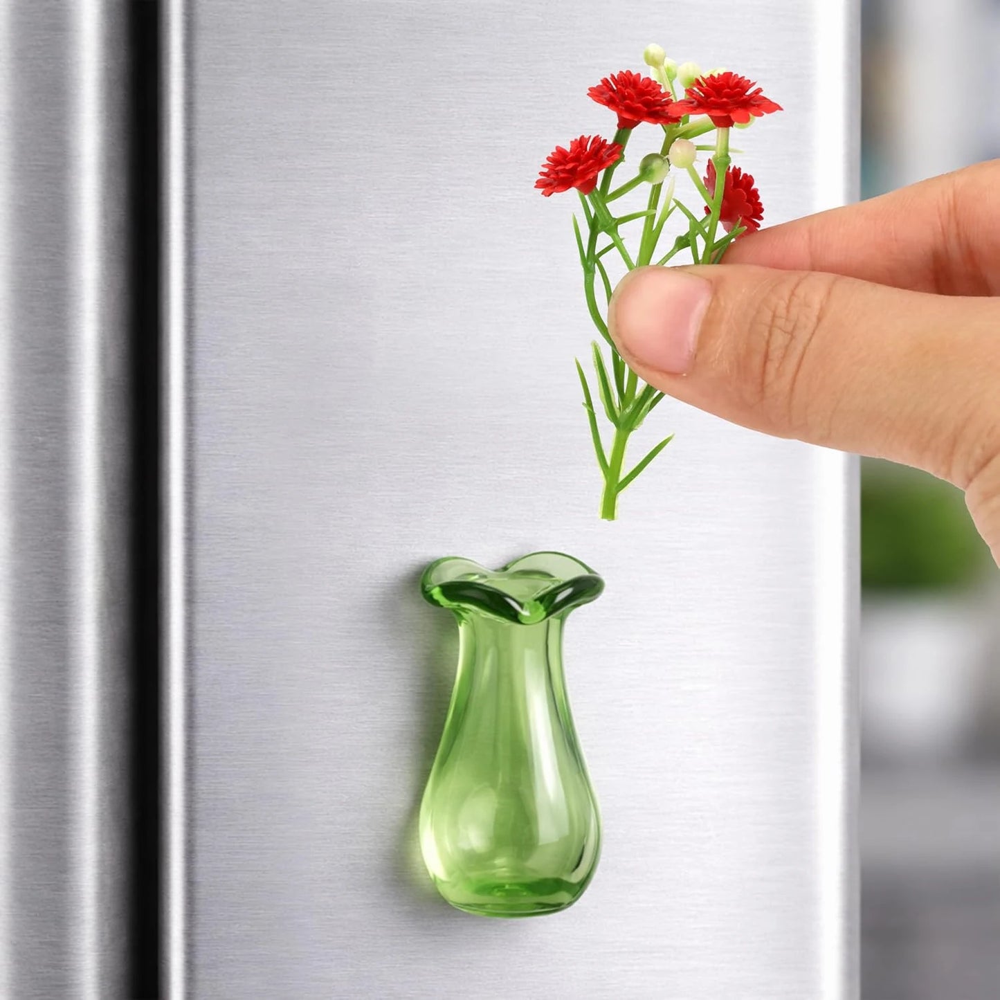 Mini Glass Bottle Flower Vase Fridge Magnets – Set of 8 Home & Kitchen Décor
