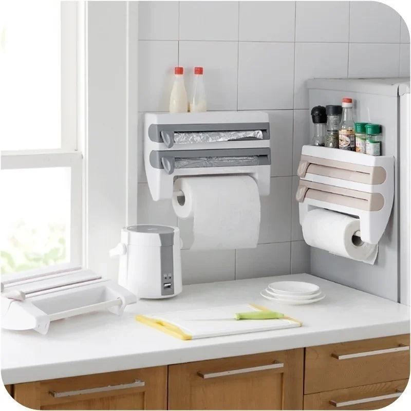 3-Tier Wall-Mounted Kitchen Storage Rack – Cling Film, Foil & Towel Holder
