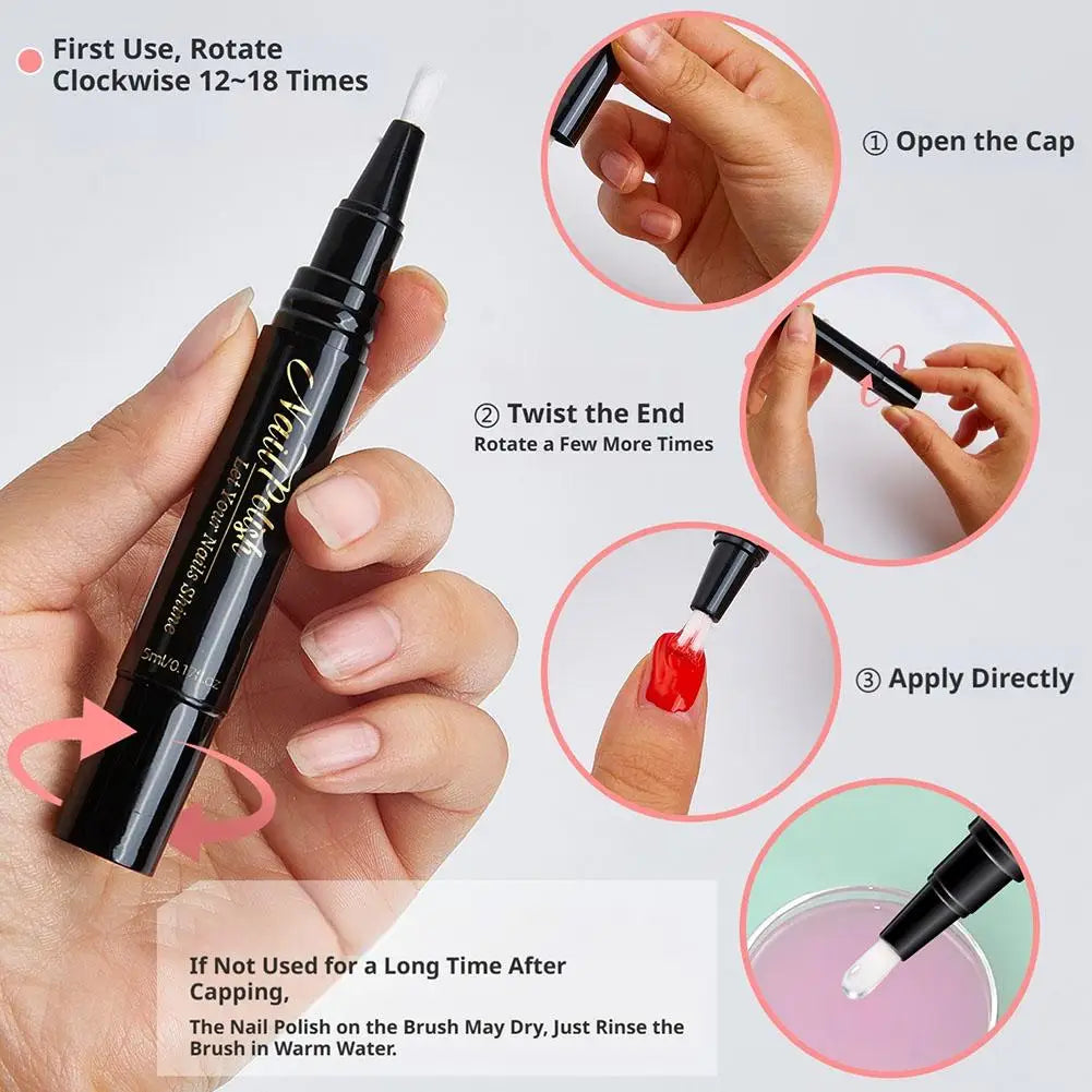 6-Color Pearlescent Gel Nail Polish Pen Set – 3-in-1 No Base Coat Needed, Quick Dry DIY Manicure