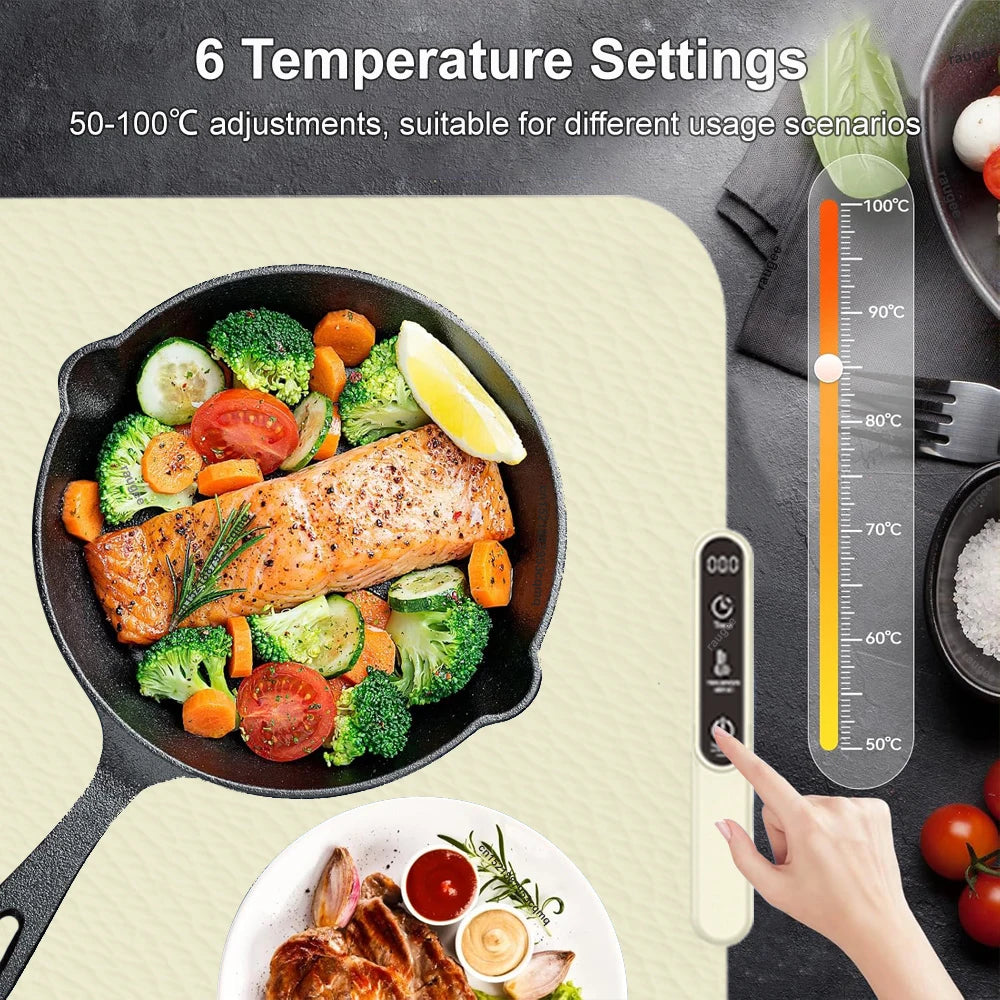 Silicone Electric Food Warmer Mat – Foldable Heating Tray with 6-Level Temperature & Timer