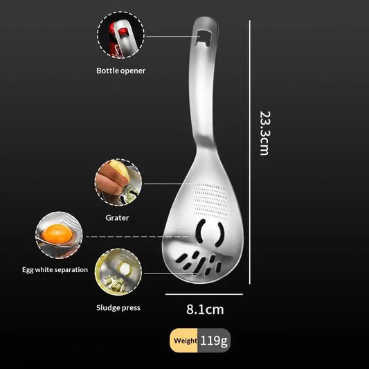 Multifunctional Stainless Steel Grater Spoon – 6-in-1 Kitchen Tool for Garlic, Ginger & Vegetables