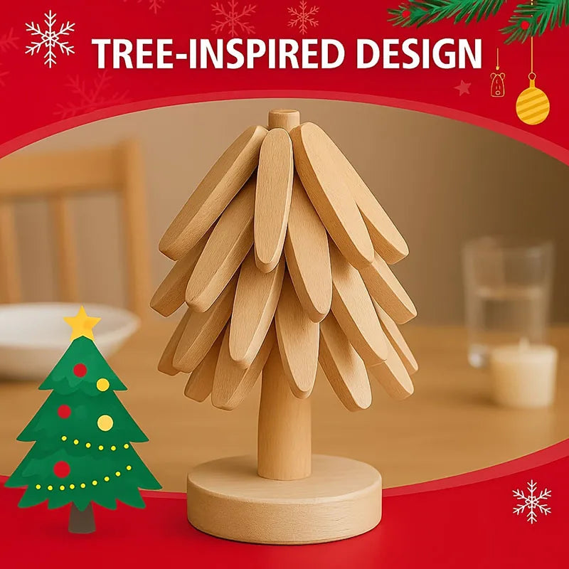 Foldable Wooden Tree Trivet – Heat-Resistant Table Mat, Pot Holder & Cup Coaster