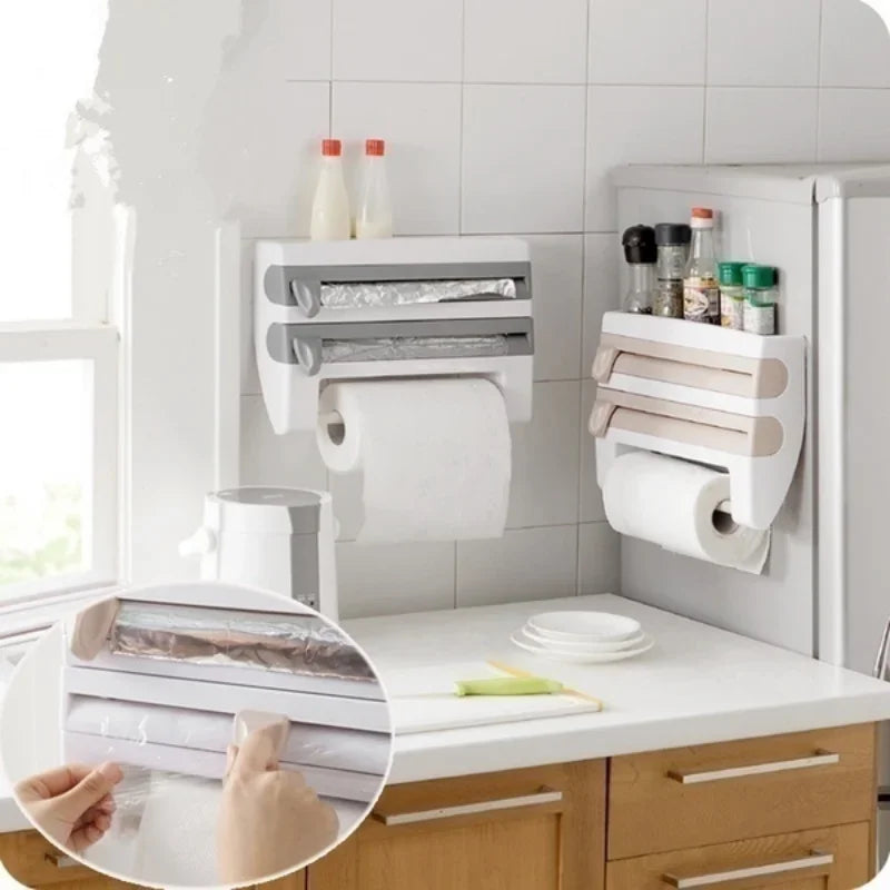 3-Tier Wall-Mounted Kitchen Storage Rack – Cling Film, Foil & Towel Holder