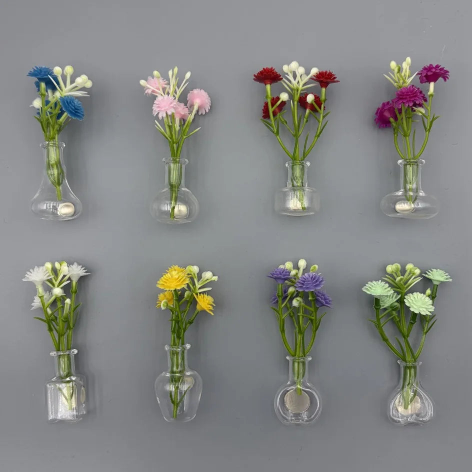 Mini Glass Bottle Flower Vase Fridge Magnets – Set of 8 Home & Kitchen Décor
