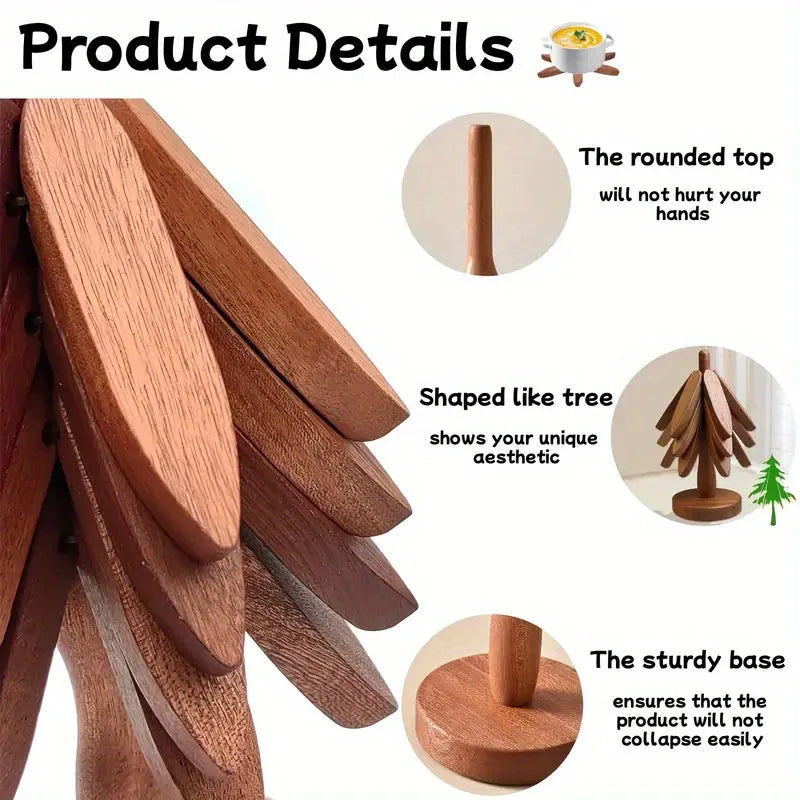 Foldable Wooden Tree Trivet – Heat-Resistant Table Mat, Pot Holder & Cup Coaster