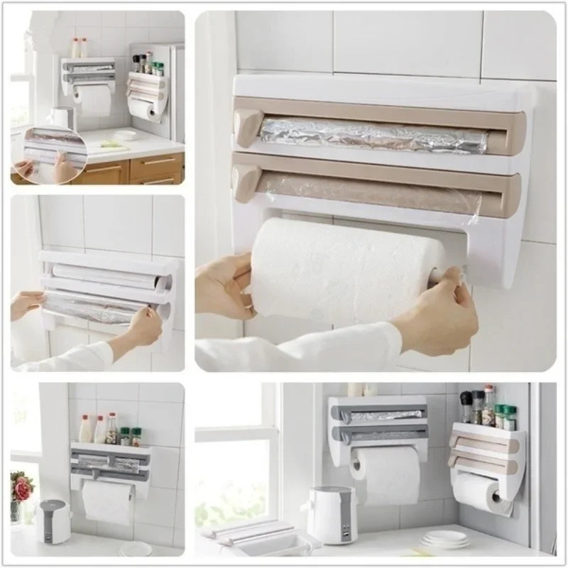 3-Tier Wall-Mounted Kitchen Storage Rack – Cling Film, Foil & Towel Holder