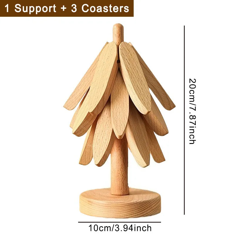 Foldable Wooden Tree Trivet – Heat-Resistant Table Mat, Pot Holder & Cup Coaster