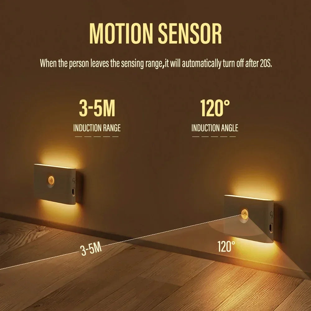Motion Sensor LED Night Light – Wireless Rechargeable Wall Light for Bedroom, Hallway & Bathroom