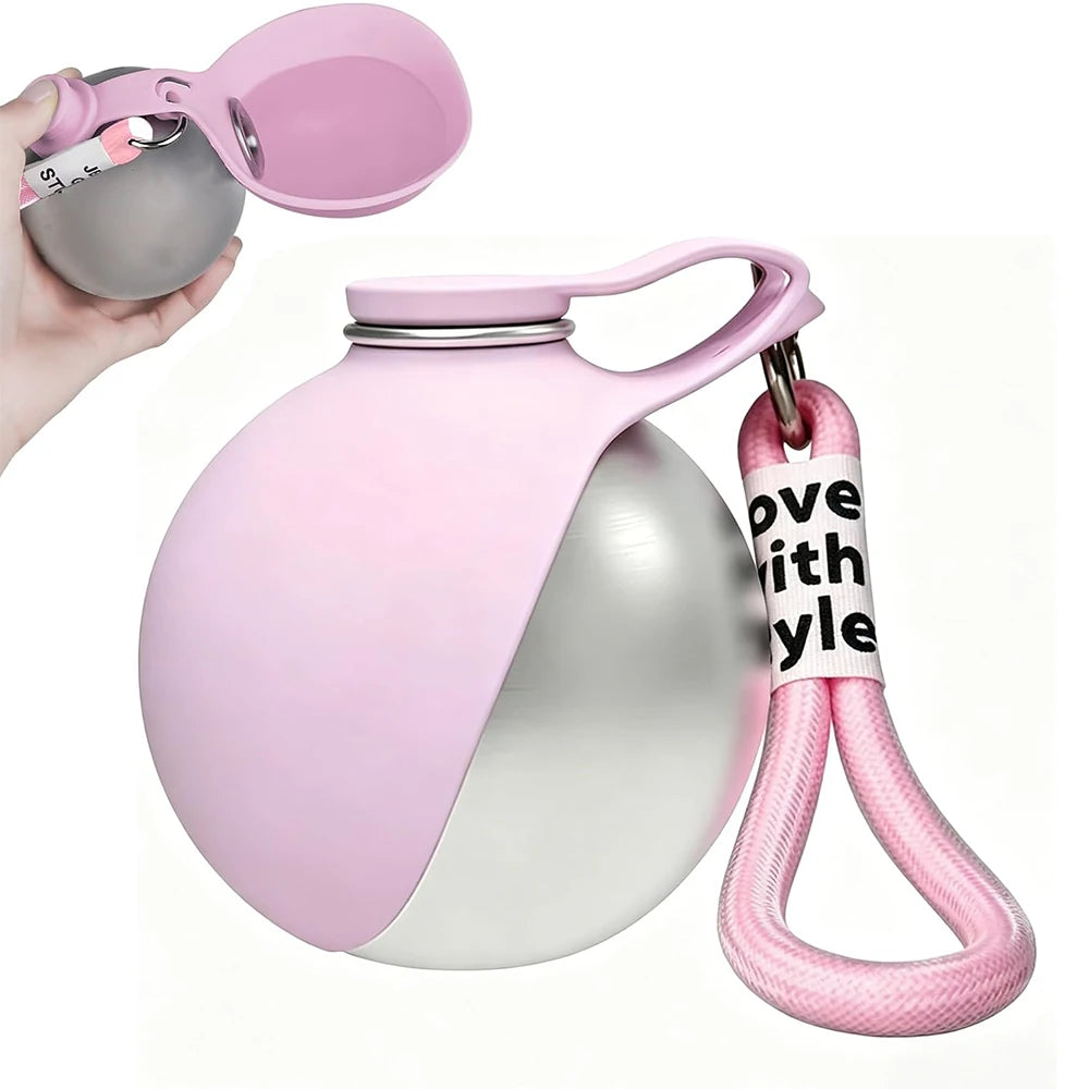 2-in-1 Portable Dog Water Bottle with Silicone Bowl – Stainless Steel