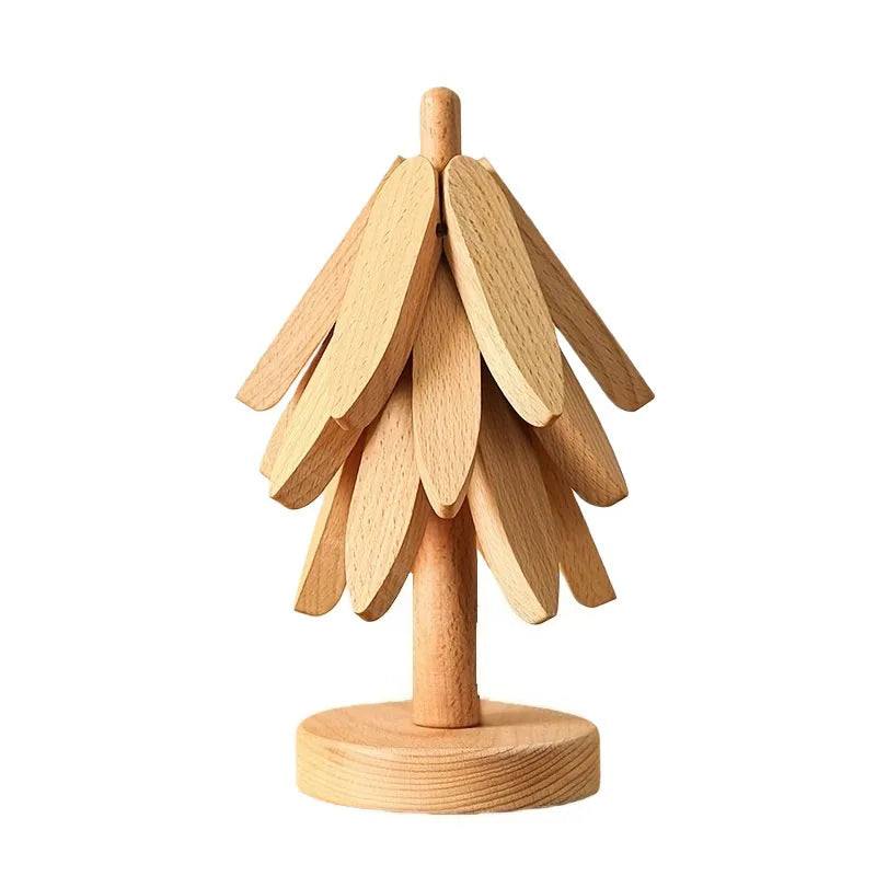 Foldable Wooden Tree Trivet – Heat-Resistant Table Mat, Pot Holder & Cup Coaster