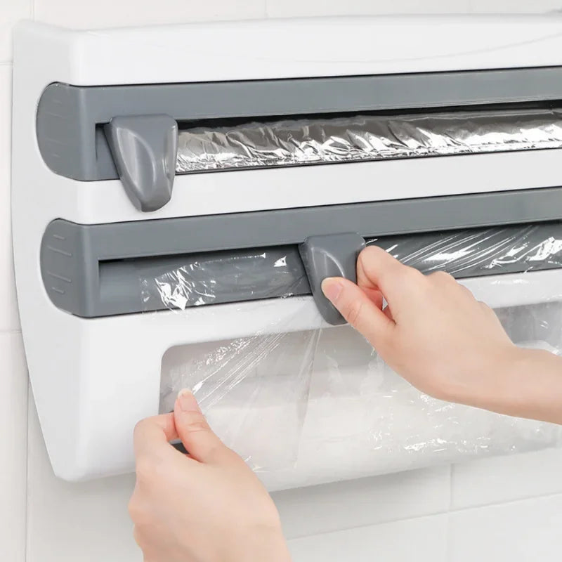 3-Tier Wall-Mounted Kitchen Storage Rack – Cling Film, Foil & Towel Holder
