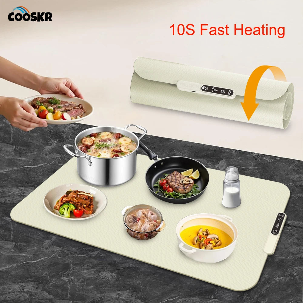 Silicone Electric Food Warmer Mat – Foldable Heating Tray with 6-Level Temperature & Timer