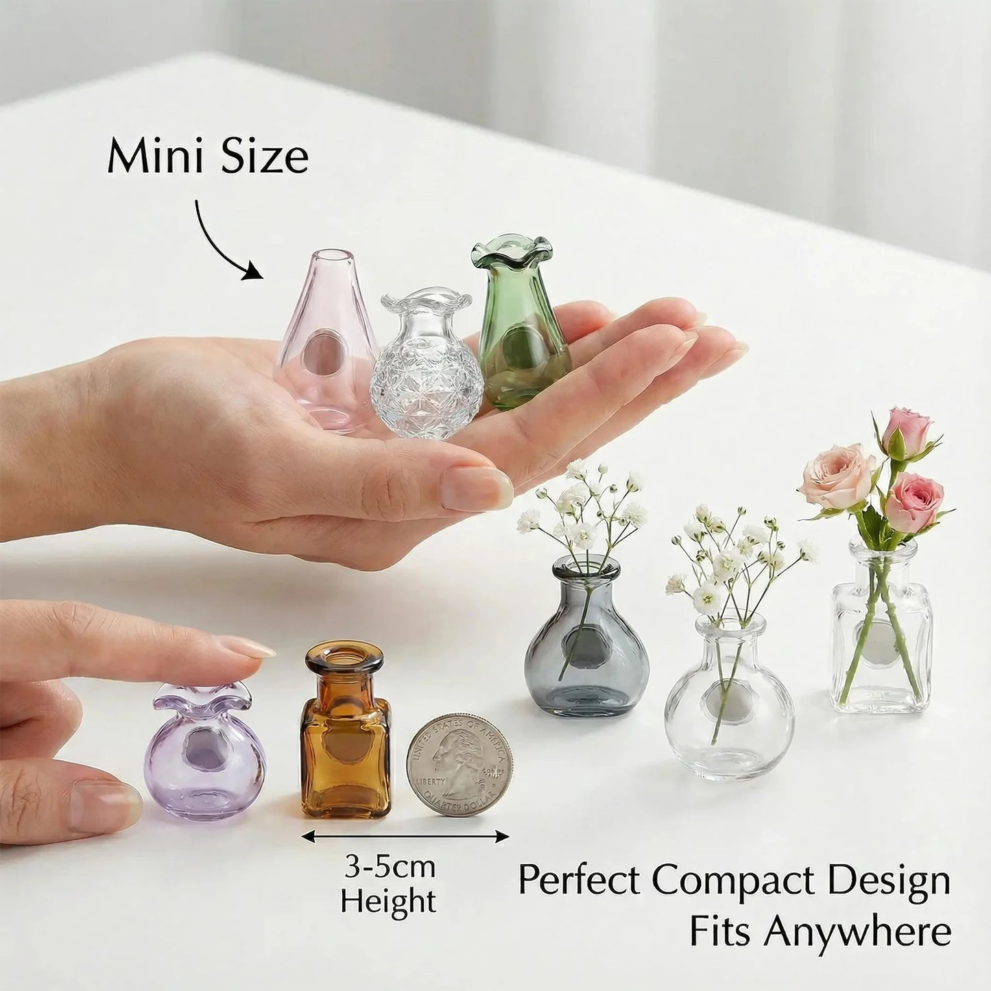 Mini Glass Bottle Flower Vase Fridge Magnets – Set of 8 Home & Kitchen Décor