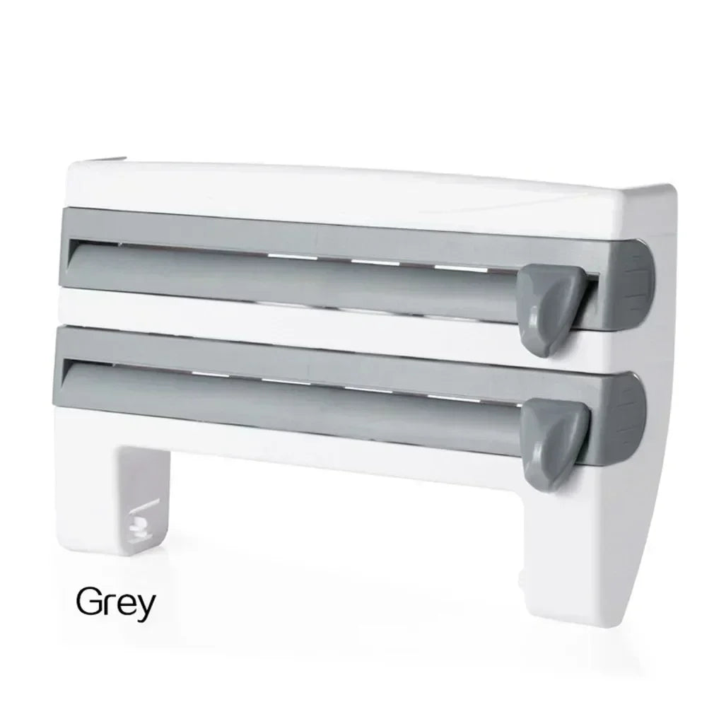 Wall-mounted towel holder with two gray bars on a white background
