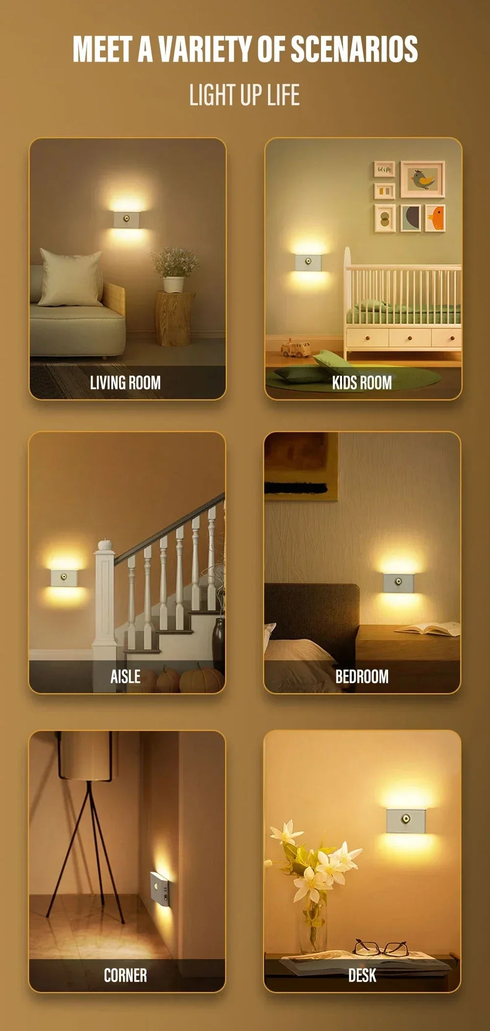 Motion Sensor LED Night Light – Wireless Rechargeable Wall Light for Bedroom, Hallway & Bathroom
