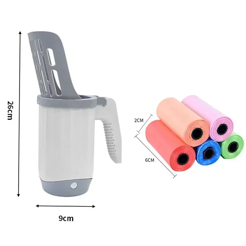 Gray kitchen tool with dimensions and colorful rollers on a white background