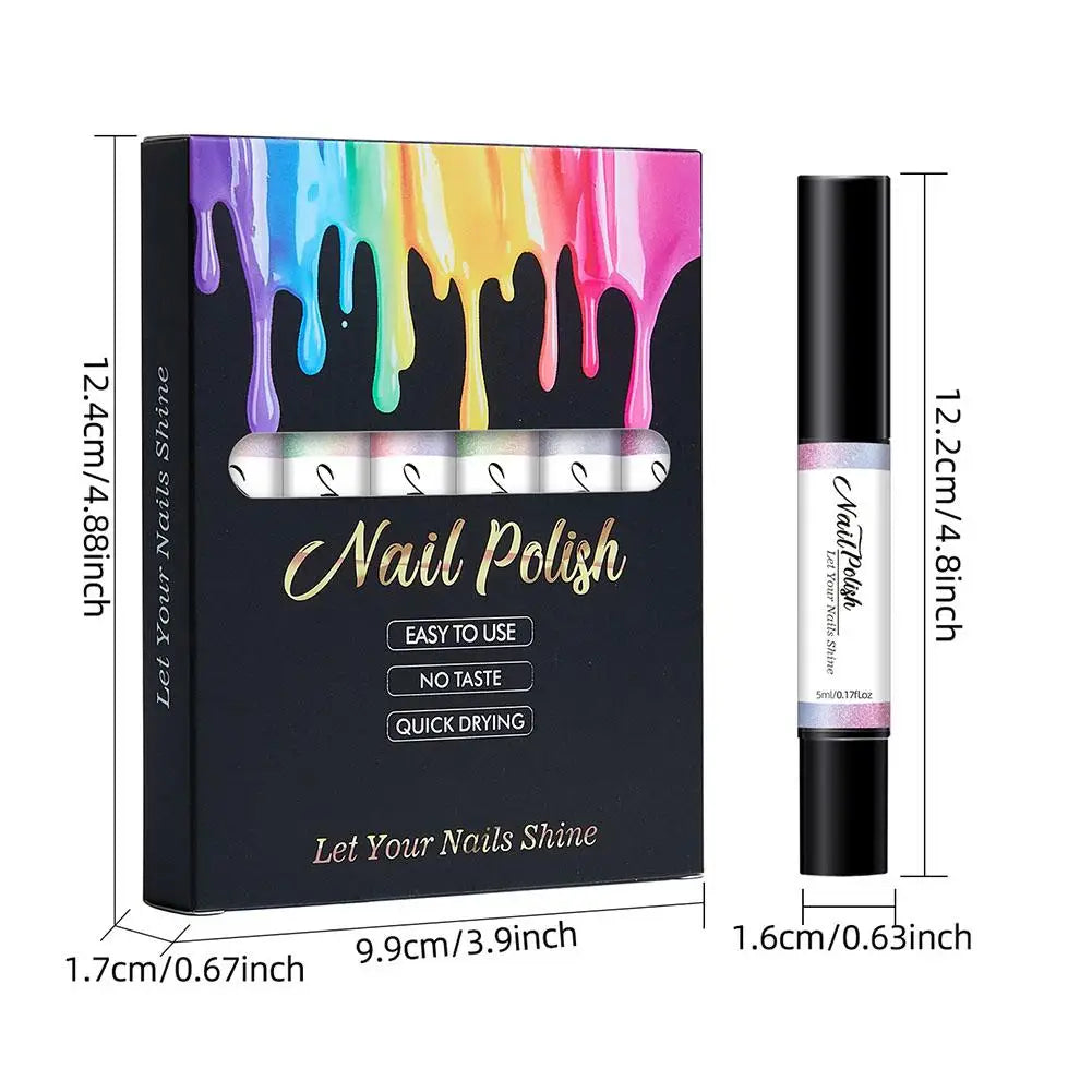 6-Color Pearlescent Gel Nail Polish Pen Set – 3-in-1 No Base Coat Needed, Quick Dry DIY Manicure