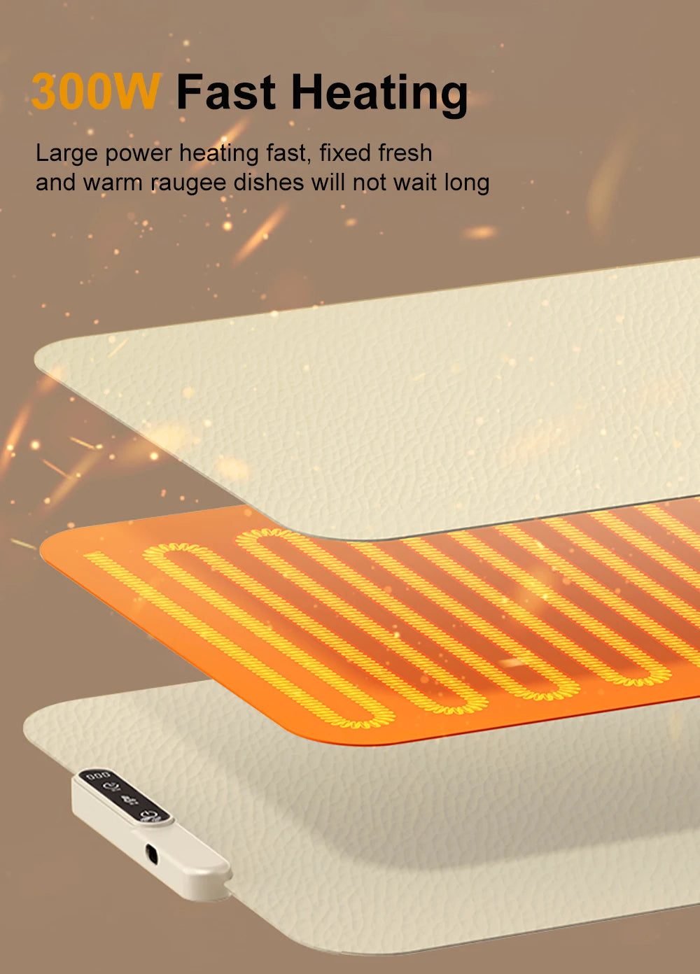 Silicone Electric Food Warmer Mat – Foldable Heating Tray with 6-Level Temperature & Timer