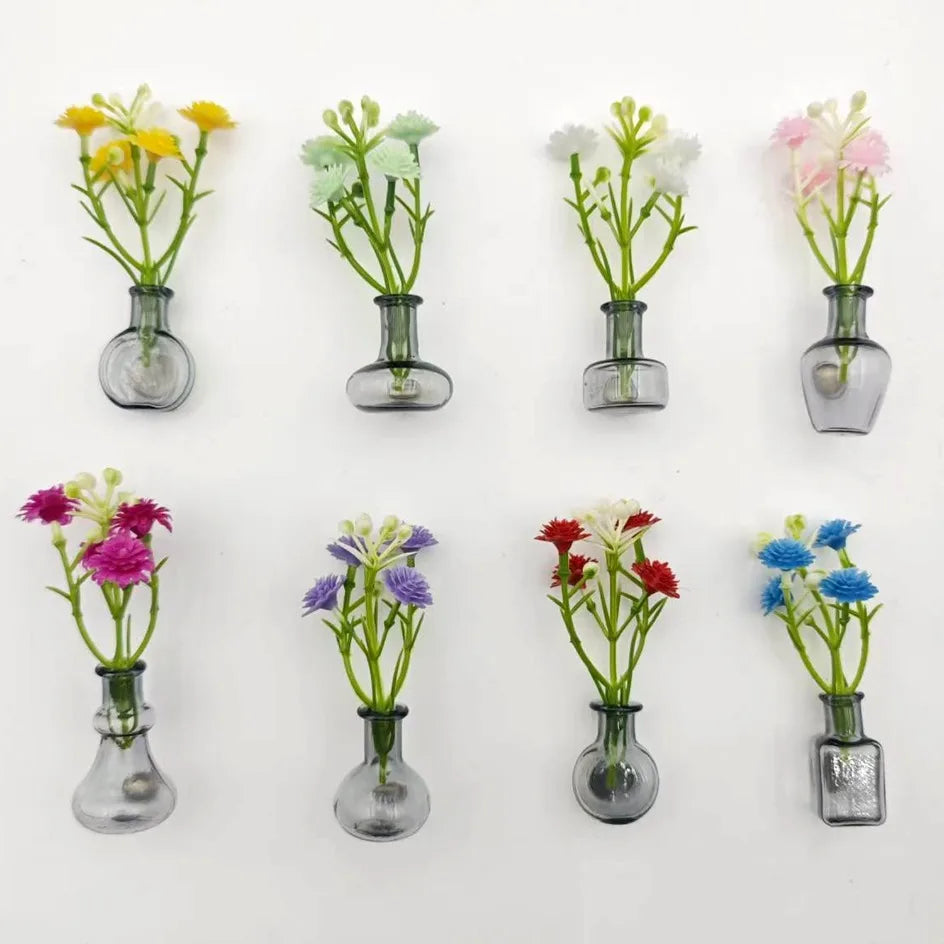 Mini Glass Bottle Flower Vase Fridge Magnets – Set of 8 Home & Kitchen Décor