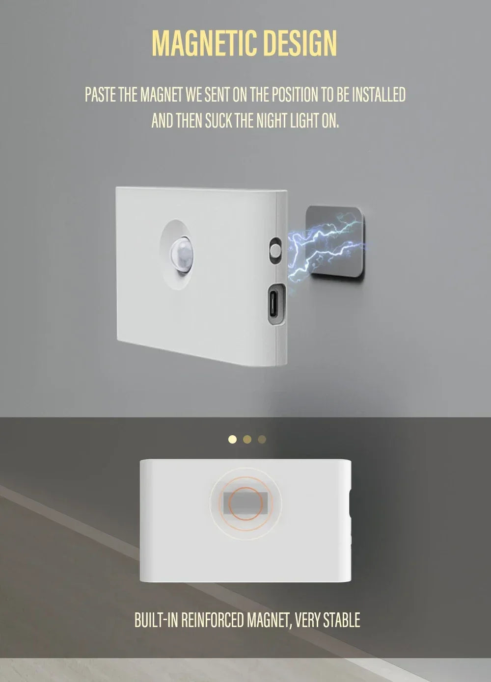 Motion Sensor LED Night Light – Wireless Rechargeable Wall Light for Bedroom, Hallway & Bathroom