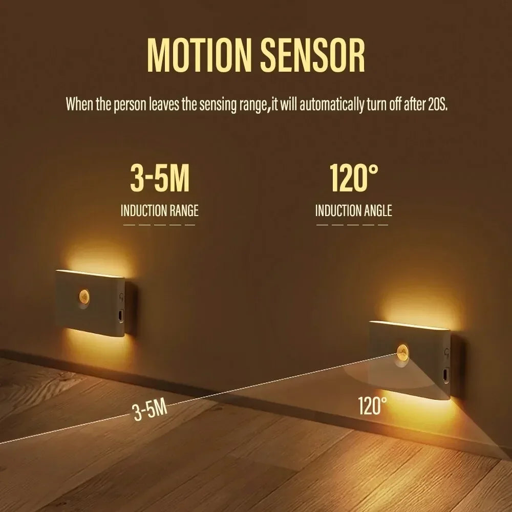 Motion Sensor LED Night Light – Wireless Rechargeable Wall Light for Bedroom, Hallway & Bathroom